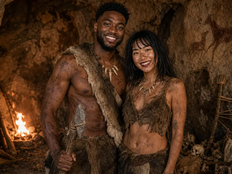 Caveman Cavewoman AI photo booth effect — Couple rendering