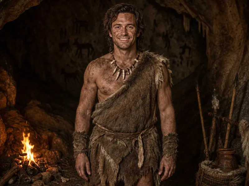 Caveman Cavewoman AI photo booth effect — Solo rendering