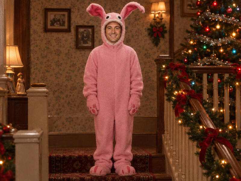 Pink Bunny Suit Christmas AI photo booth effect: Solo rendering