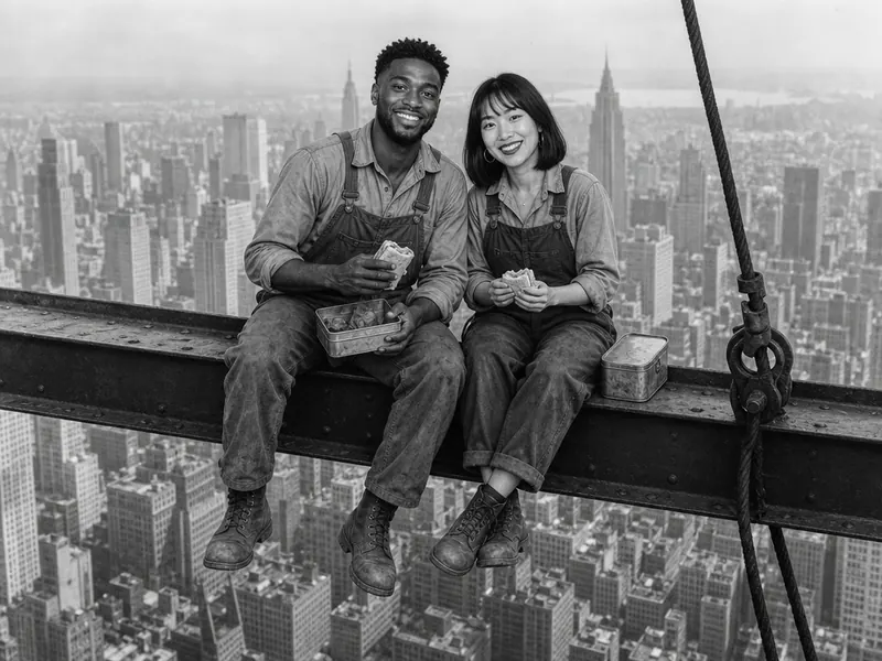 Construction Workers Crossbeam AI photo booth effect — Couple rendering