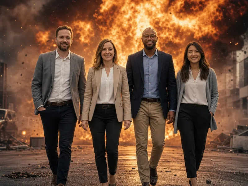 Cool Explosion Walk AI photo booth effect — Group rendering
