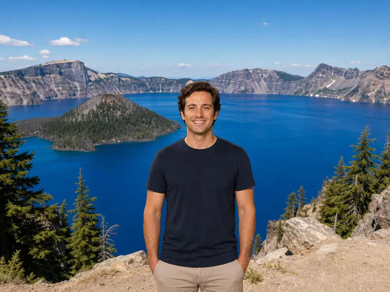 Crater Lake Oregon AI photo booth effect — Solo rendering