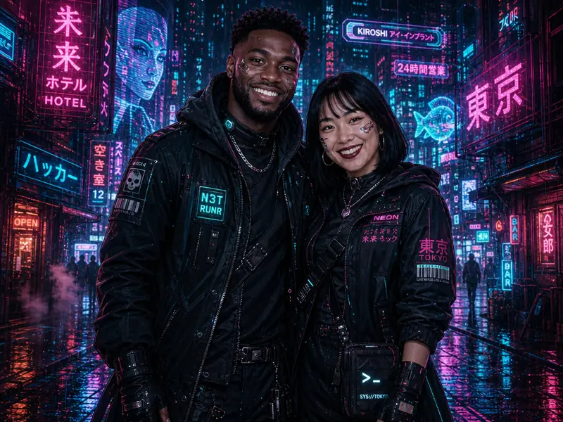 Cyberpunk Tokyo Hacker AI photo booth effect — Couple rendering