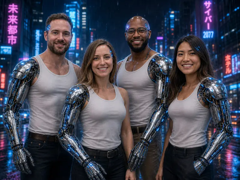 Cyborg Robotic Arm AI photo booth effect — Group rendering