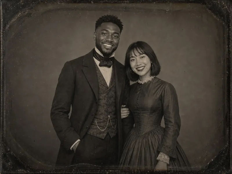 Daguerreotype Portrait AI photo booth effect — Couple rendering