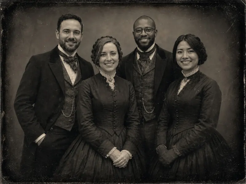 Daguerreotype Portrait AI photo booth effect — Group rendering