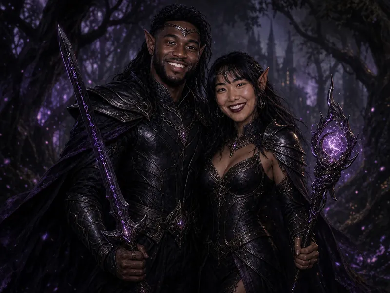 Dark Elf Warrior AI photo booth effect — Couple rendering