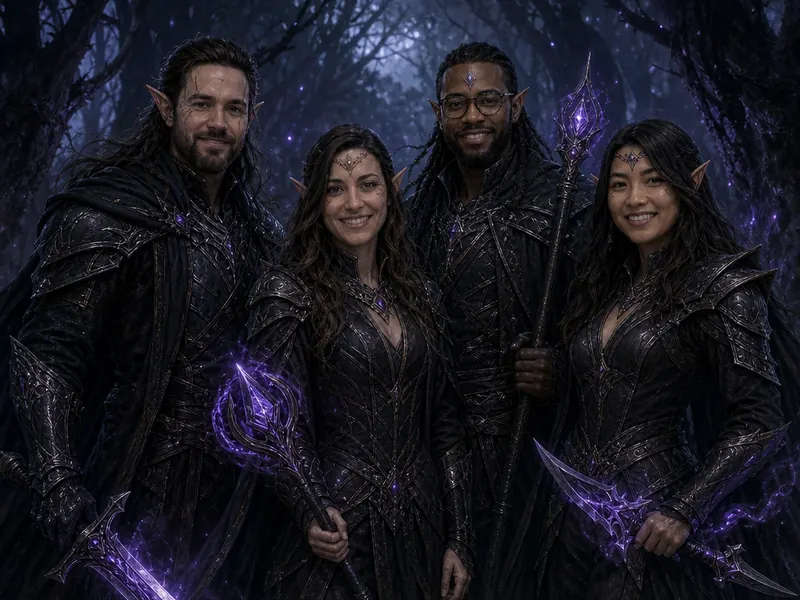 Dark Elf Warrior AI photo booth effect — Group rendering