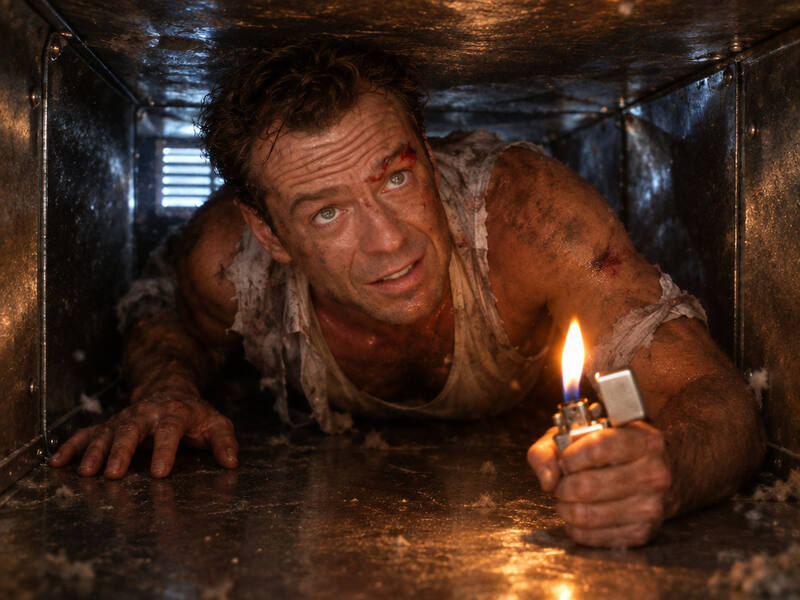 Die Hard Air Duct Crawl AI photo booth effect: Solo rendering