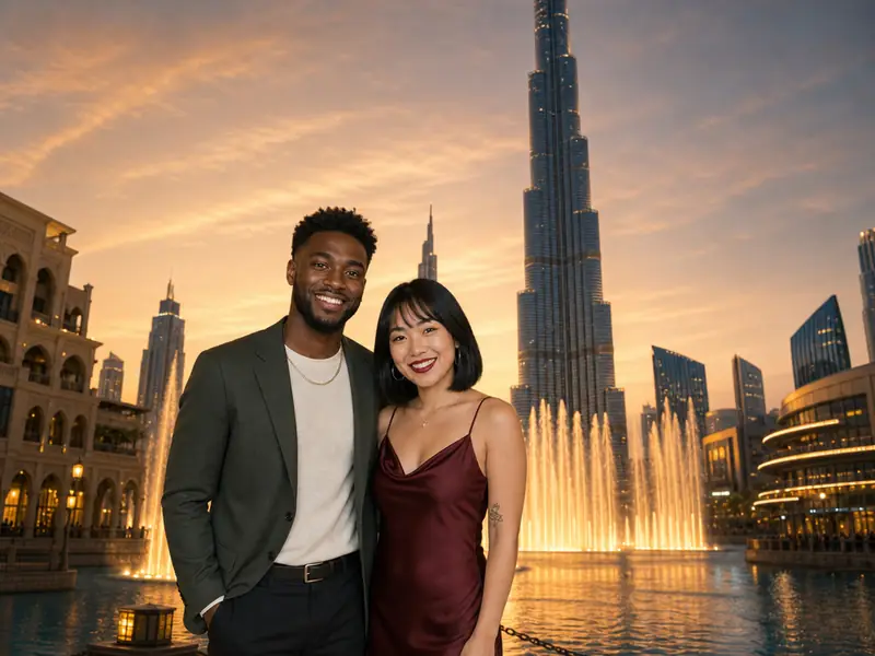 Dubai Burj Khalifa AI photo booth effect — Couple rendering