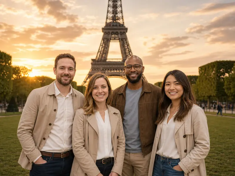 Eiffel Tower Paris AI photo booth effect — Group rendering