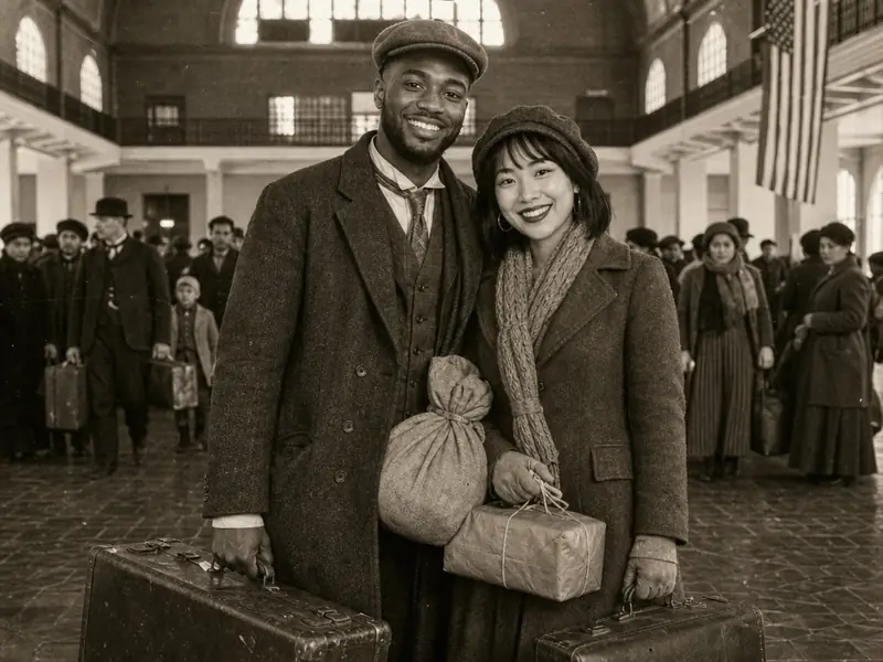 Ellis Island Arrival AI photo booth effect — Couple rendering