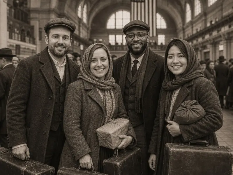 Ellis Island Arrival AI photo booth effect — Group rendering