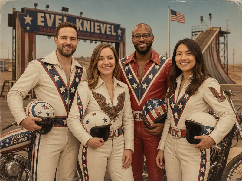 Evel Knievel Stuntman AI photo booth effect — Group rendering