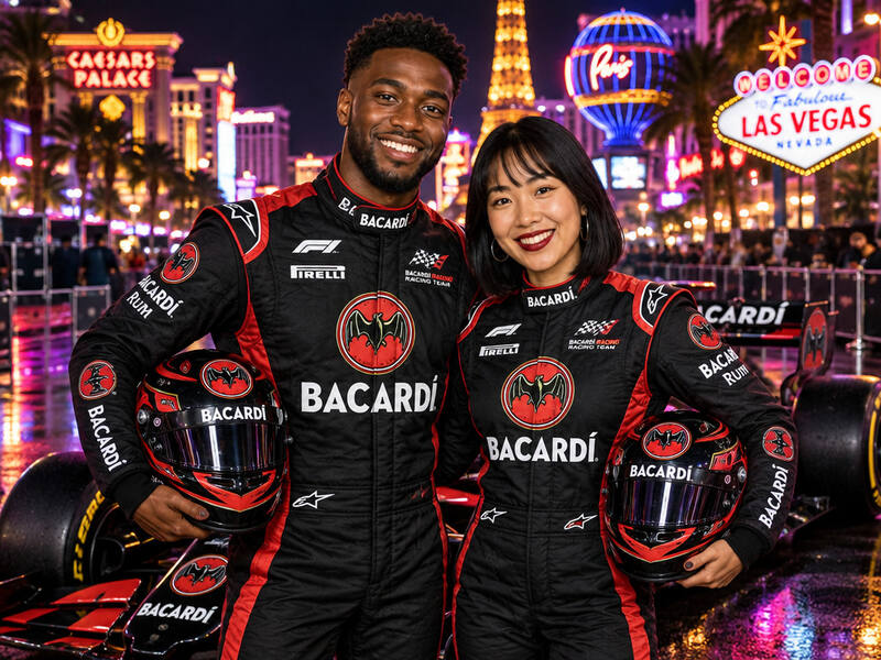 Bacardi F1 Driver On The Strip AI photo booth effect: Couple rendering