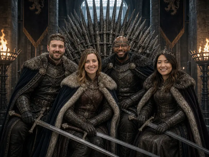 Fantasy Iron Throne AI photo booth effect — Group rendering