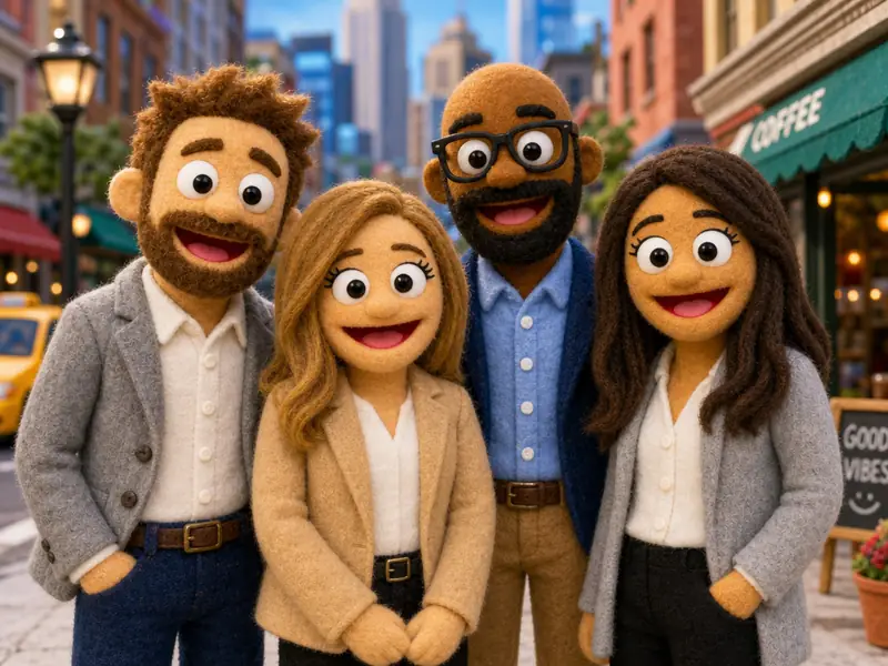 Felt Puppet Characters AI photo booth effect — Group rendering