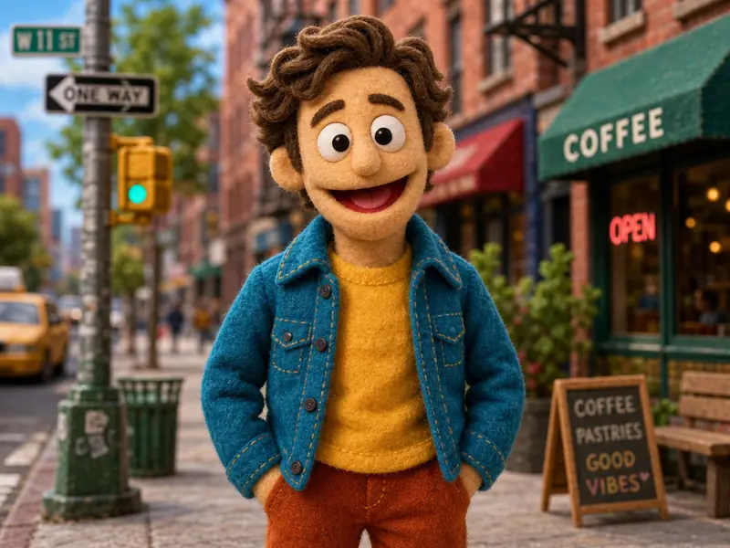 Felt Puppet Characters AI photo booth effect — Solo rendering