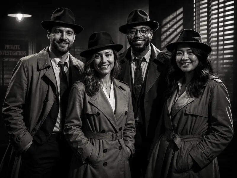Film Noir Detective AI photo booth effect — Group rendering