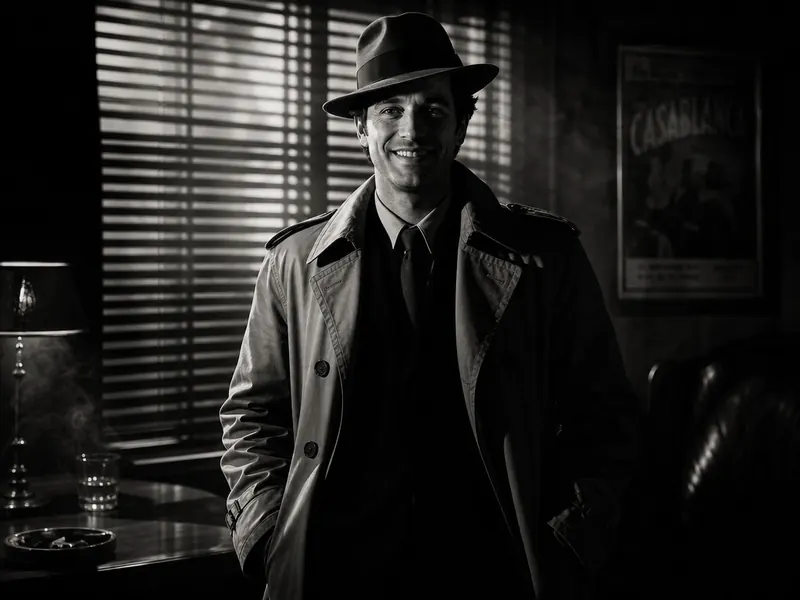 Film Noir Detective AI photo booth effect — Solo rendering