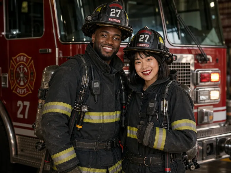 Firefighter Firetruck AI photo booth effect — Couple rendering