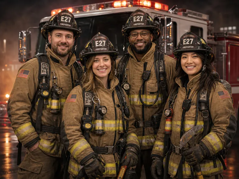 Firefighter Firetruck AI photo booth effect — Group rendering