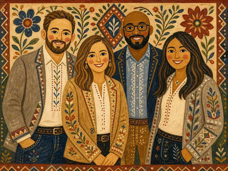 Folk Art Traditional AI photo booth effect — Group rendering