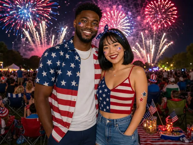 Fourth of July Fireworks AI photo booth effect — Couple rendering