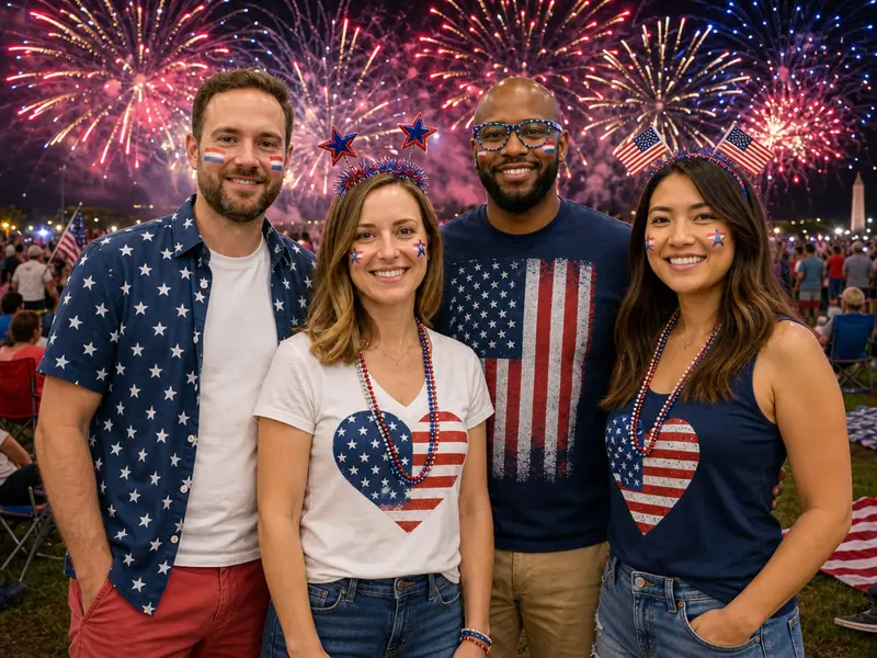 Fourth of July Fireworks AI photo booth effect — Group rendering