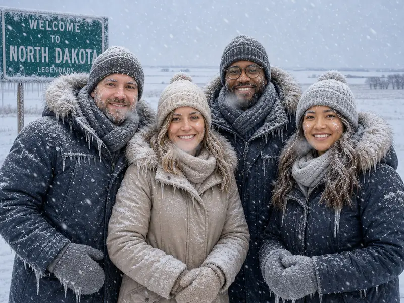 Freezing Cold North Dakota AI photo booth effect — Group rendering