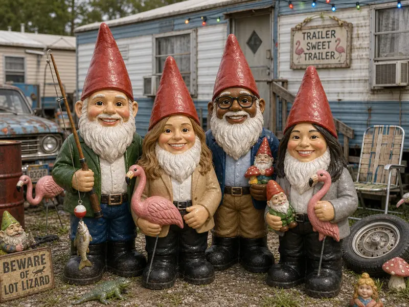 Garden Gnome Trailer Park AI photo booth effect — Group rendering