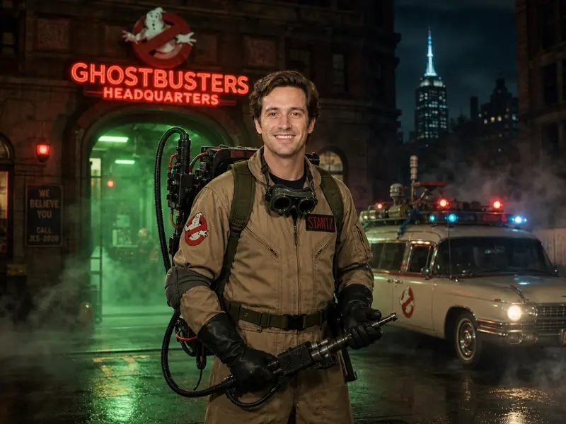 Ghostbusters Firehouse AI photo booth effect — Solo rendering