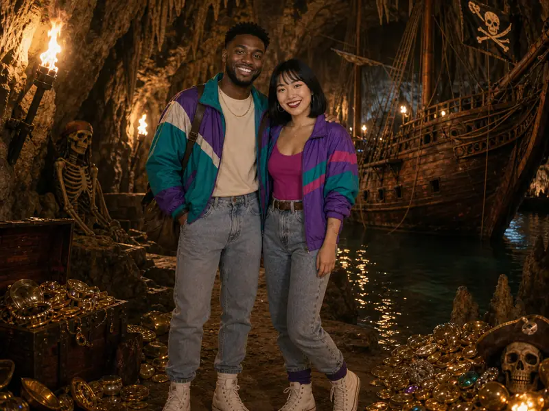 Goonies Treasure Cave AI photo booth effect — Couple rendering