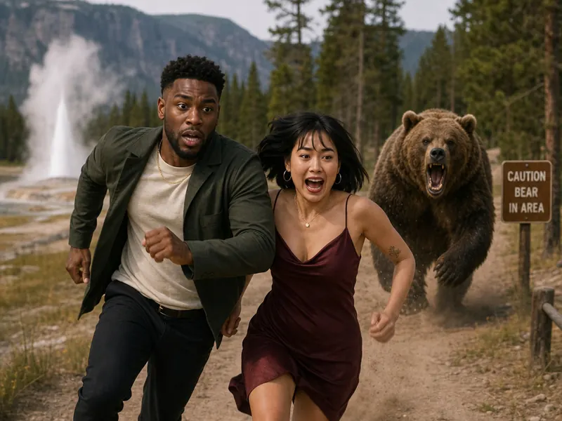 Grizzly Bear Chase Yellowstone AI photo booth effect