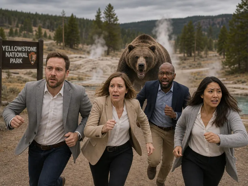 Grizzly Bear Chase Yellowstone AI photo booth effect — Group rendering