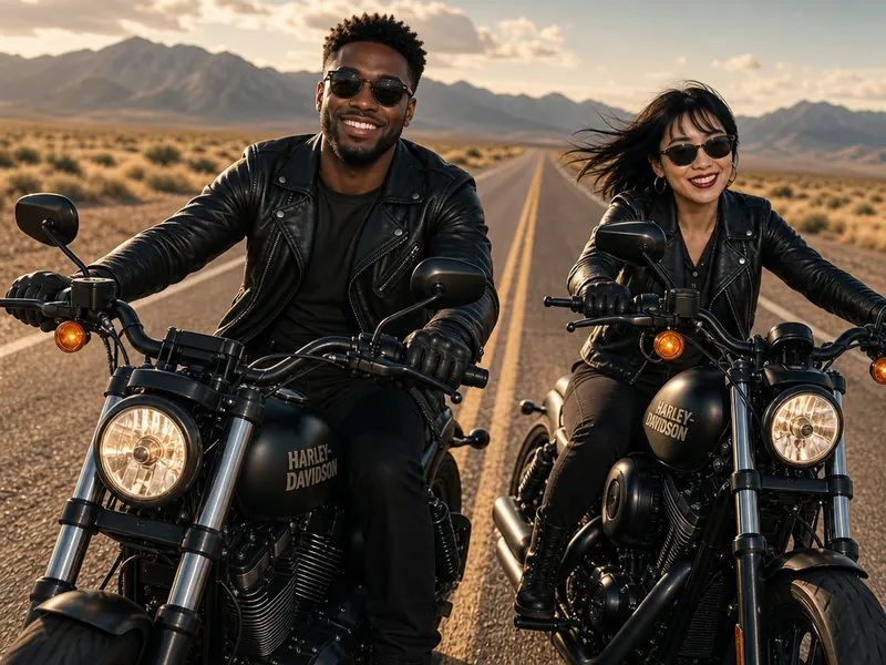 Harley Motorcycle AI photo booth effect — Couple rendering