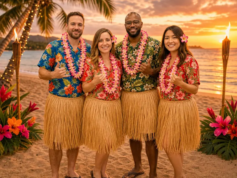 Hawaiian Luau AI photo booth effect — Group rendering