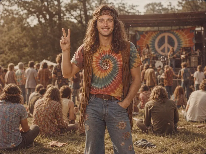 Hippie 70s AI photo booth effect — Solo rendering