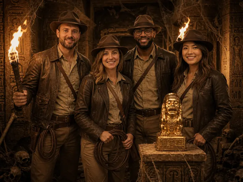 Indiana Jones Temple AI photo booth effect — Group rendering