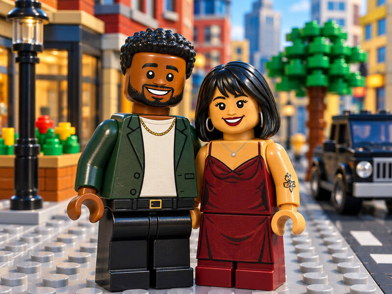 Minifigure Brick World AI photo booth effect: Couple rendering