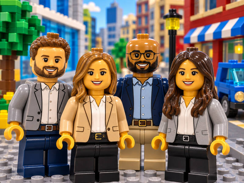 Minifigure Brick World AI photo booth effect: Group rendering