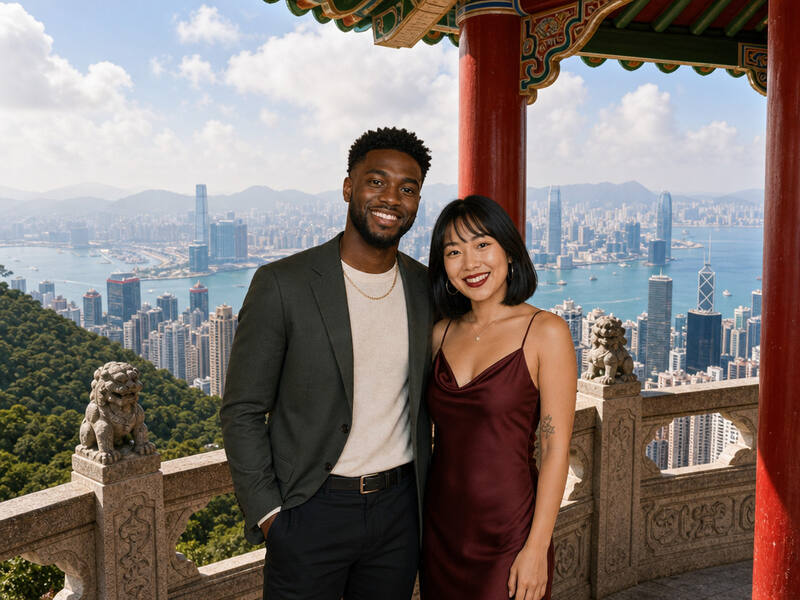 Lion's Pavilion Hong Kong AI photo booth effect — Couple rendering