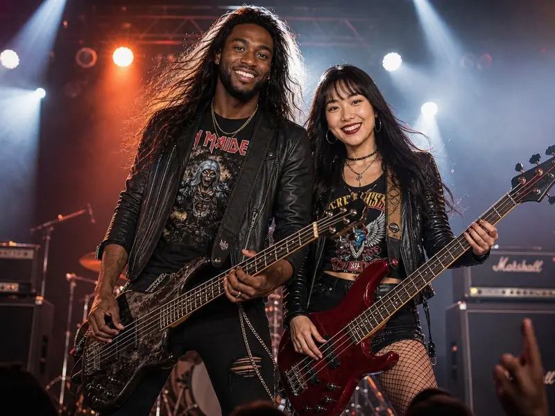 Long Haired Bass Player AI photo booth effect — Couple rendering