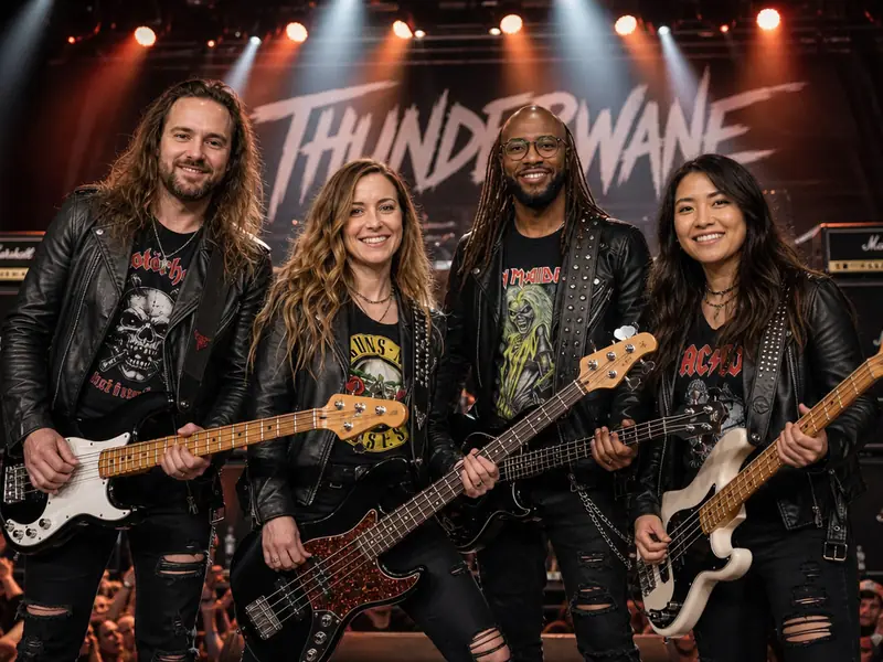 Long Haired Bass Player AI photo booth effect — Group rendering