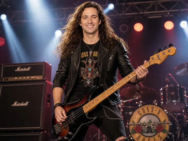 Long Haired Bass Player AI photo booth effect — Solo rendering