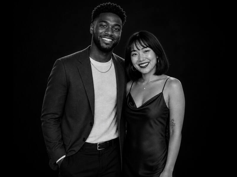 Low-Key Black And White Portrait AI photo booth effect — Couple rendering
