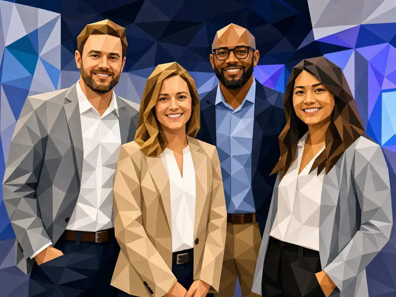 Low Poly Geometric AI photo booth effect — Group rendering
