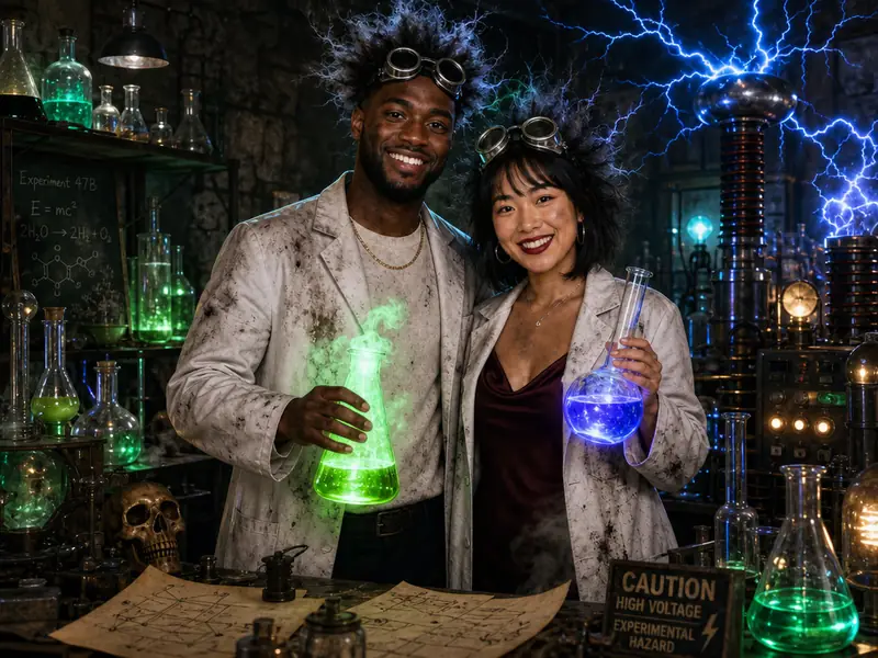 Mad Scientist Lab AI photo booth effect — Couple rendering