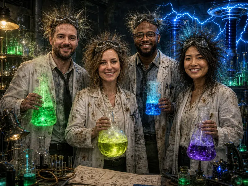 Mad Scientist Lab AI photo booth effect — Group rendering