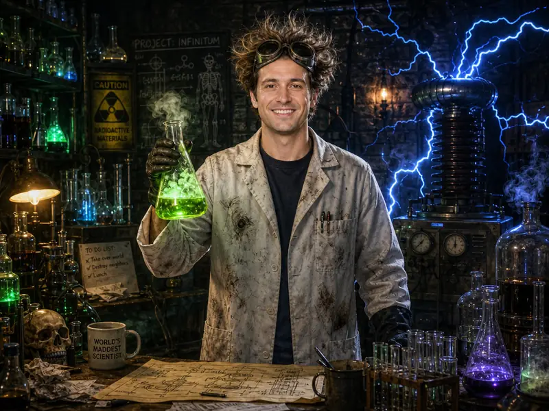 Mad Scientist Lab AI photo booth effect — Solo rendering
